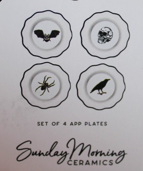 Sunday Morning Set Of 4 Spooky Soiree 6&Quot; Appetizer / Dessert Plates Skull Crow