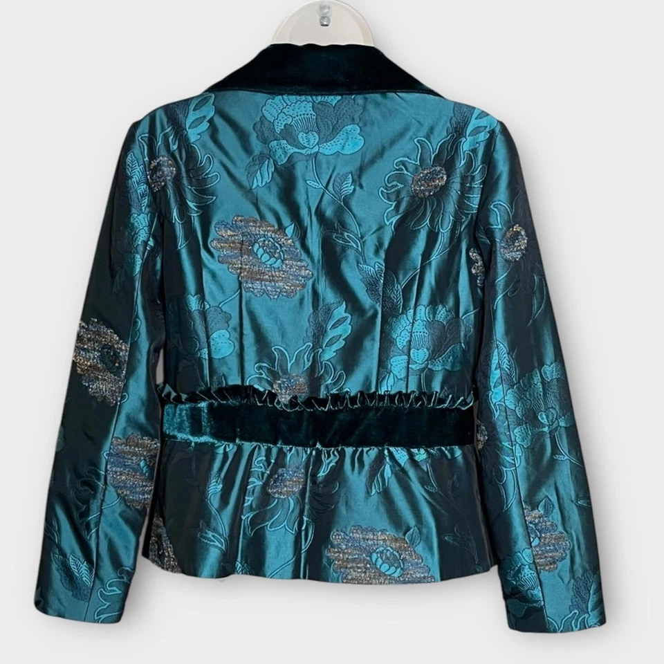 Chaqueta Blazer ARDEN B. Verde Azulado Floral Brocado Terciopelo - Talla Junior Grande Vacaciones Foto 3 de 4
