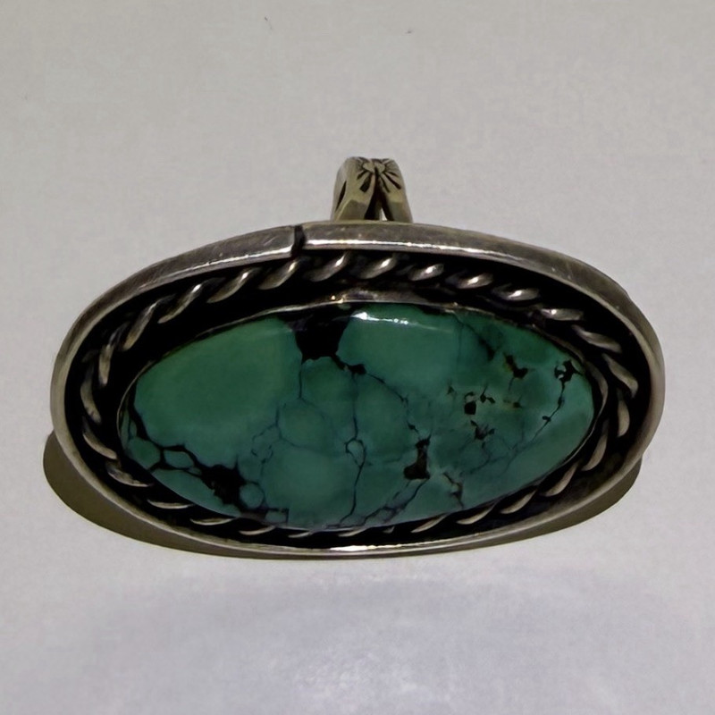 ⁠Native American Sterling Silver Turquoise Statement Ring Vintage⁠