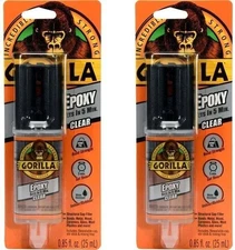 2 Pack x Gorilla 2 Part Epoxy, 5 Minute Set, .85 ounce Syringe, Clear