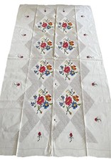 EMBROIDERED CROSS STITCH WHITE TABLECLOTH FLORAL COTTON 56&rdquo;x 109&rdquo; VINTAGE
