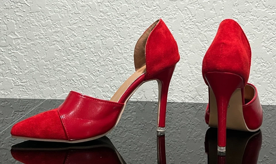 Elegantes zapatos de salón d'Orsay de gamuza y PU con punta talla 39. Tacón alto. Color rojo Foto 2 de 4