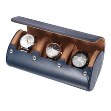 Leather Watch Travel Case Watch Roll Storage Box Organizer, 3 Slot Blue 