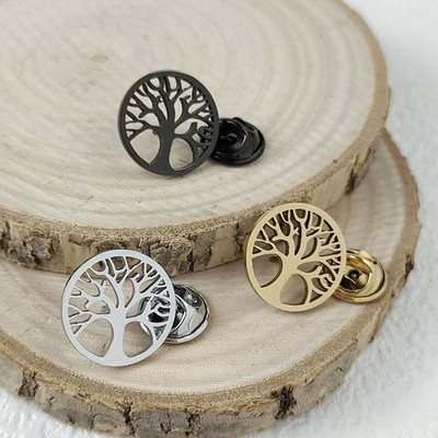 Stainless Steel Tree of Life Lapel Pin Hollow Black Suit Brooch
