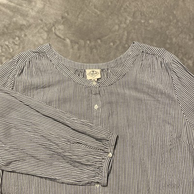 St John s Bay Top Women Sz 0X Blue White Stripe  Balloon Sleeve Beachy Peasant