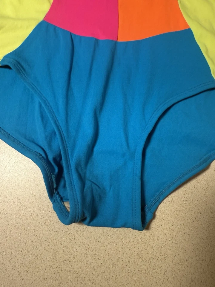 Vintage 80s Girls Sz 16 Nylon Swimsuit Sears Max Active Neon Colors Block Style - Image 2 of 4