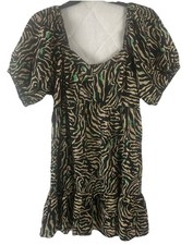 Nine West Women’s XXL Zebra Print Dress Puff Sleeve Smocked Bodice Tiered Midi
