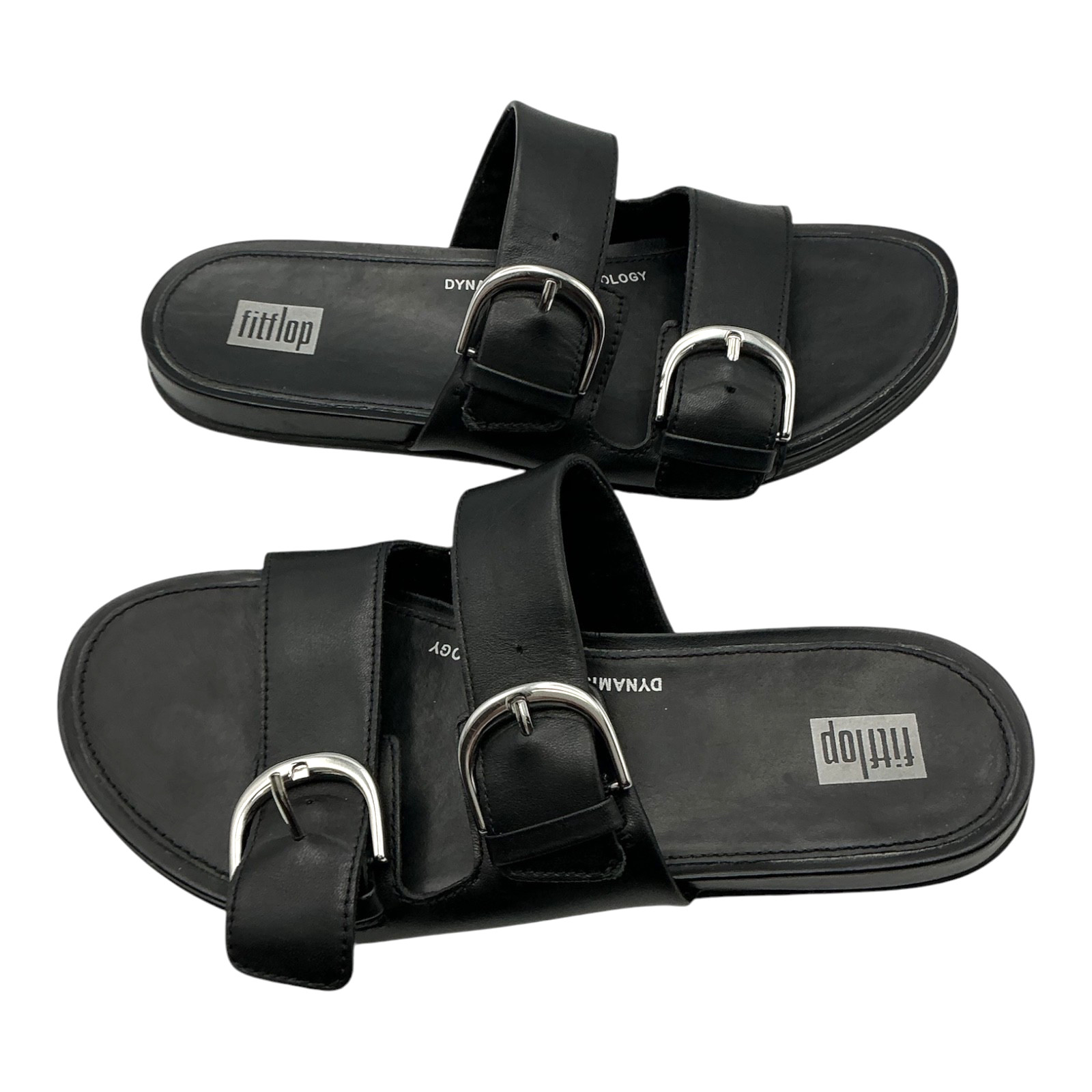 Fitflop Gracie Womens Slides UK 4 Black Leather Flat Buckle Sliders Sandals image 3