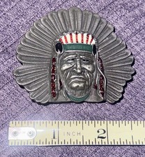 Vintage American Indian Chief Enamel on Metal Belt Buckle