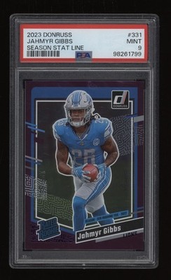2023 Jahmyr Gibbs PSA 9 Panini Donruss Season Stat Line Rookie Rc #105/500