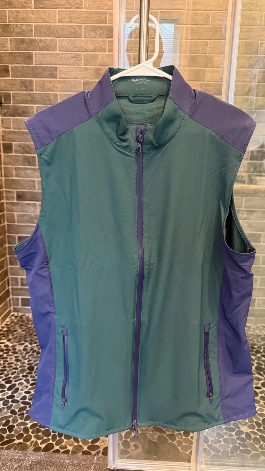 Large Holderness & Bourne The Hayes Vest Lightweight Full Zip Green Navy