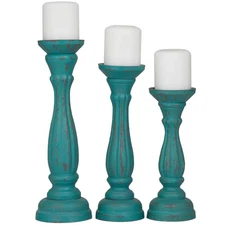 Blue Wood Distressed Candle Holder (Set of 3)