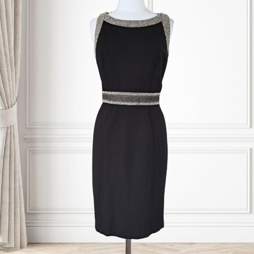 WHITE HOUSE BLACK MARKET Black Sleeveless Sheath Dress Sz 12 Tweed Combo Career