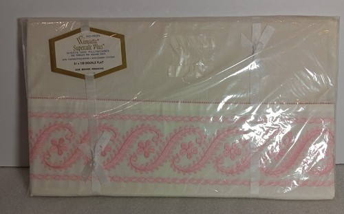 Vintage NOS Cotton Wamsutta Supercale Sheet Set Double 108"x81" Pink Swirl - Picture 3 of 10