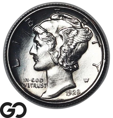 1928 Mercury Dime, Blast White Superb Gem BU++ Blazer