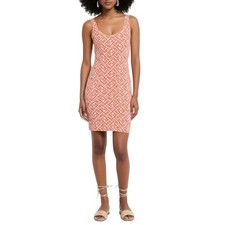 Forever 21 M Bodycon Dress Coral Peach Geometric Mini Stretch Sleeveless New