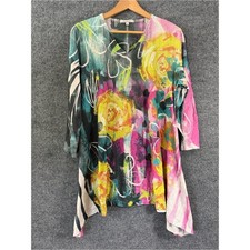 Jess & Jane Tunic Top Large L Abstract Floral Handkerchief Hem Made in USA Art