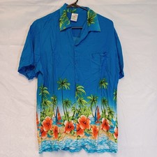 Vintage Hawaiian ALOHA Sz Large Button Down Shirt Design Beach Palm Trees