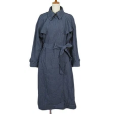 Atsuro Tayama Trench Coat Long Ribbon Linen Blend 36 Navy Width: 62cm Used 046de
