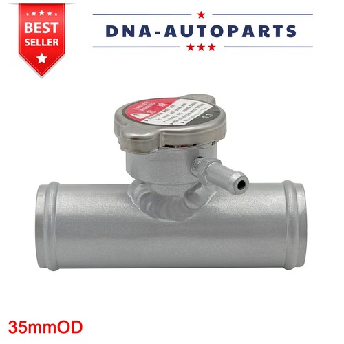 35mm Aluminum Inline Coolant Hose Filler Neck With 1.1 Bar Cap (Universal)