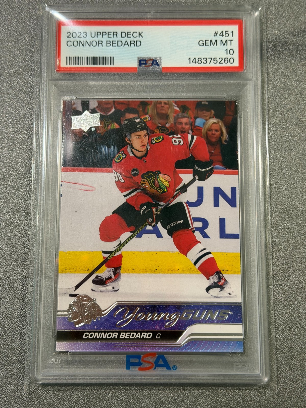 2023-24 UD #451 CONNOR BEDARD ROOKIE RC PSA 10 view 2
