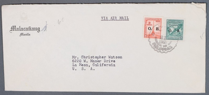 Mayfairstamps Philippines 1958 Officials to La Mesa CA Airmail cover cca_11635