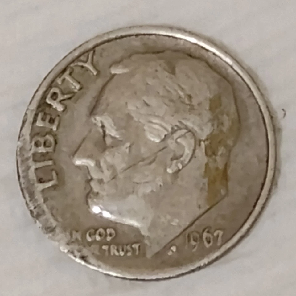 1967 roosevelt dime no mint mark damage coin circulated - Image 2 of 4