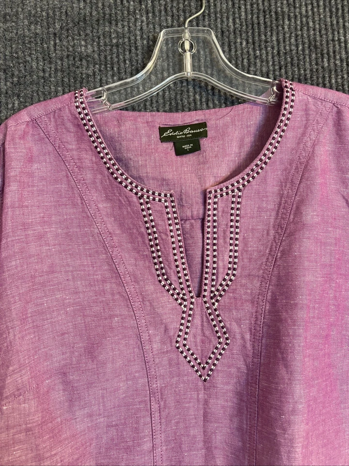 Camisa túnica Eddie Bauer para mujer mezcla de lino talla grande púrpura bordada boho Foto 3 de 4