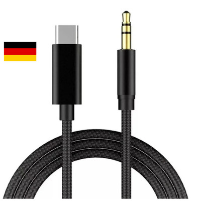 USB C auf AUX 1 Meter Nylon Kabel Audio 3,5mm Adapter für Handy Typ-C Anschluss