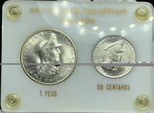 1947 S PHILIPPINES 1 PESO & 50 CENTAVOS Gem BU Capital Holder Douglas MacArthur