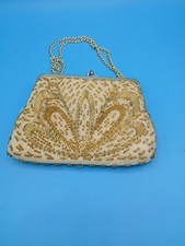 Evening Bag La Regale Ltd Beaded w/ Mirror Gold Glass Beads Vintage