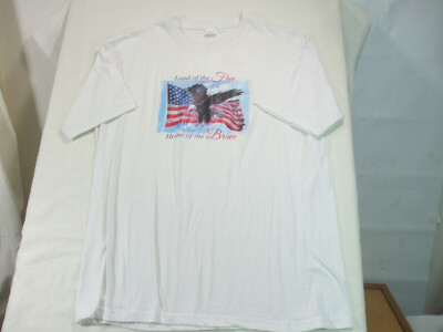 Land of the Free and Home of the Brave White Large T-Shirt Eagle Flag Red Blue