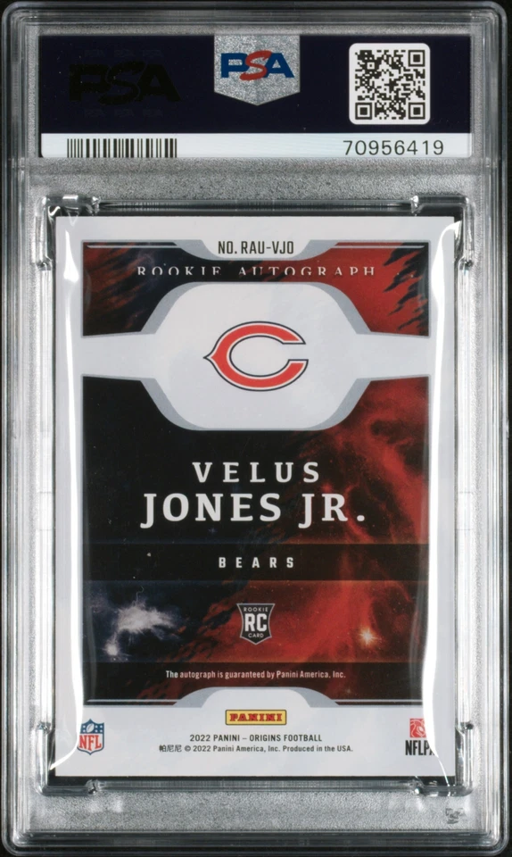 2022 Origins Rookie Autographs Velus Jones Jr. Green #1/5 - PSA 8 - Image 2 of 2