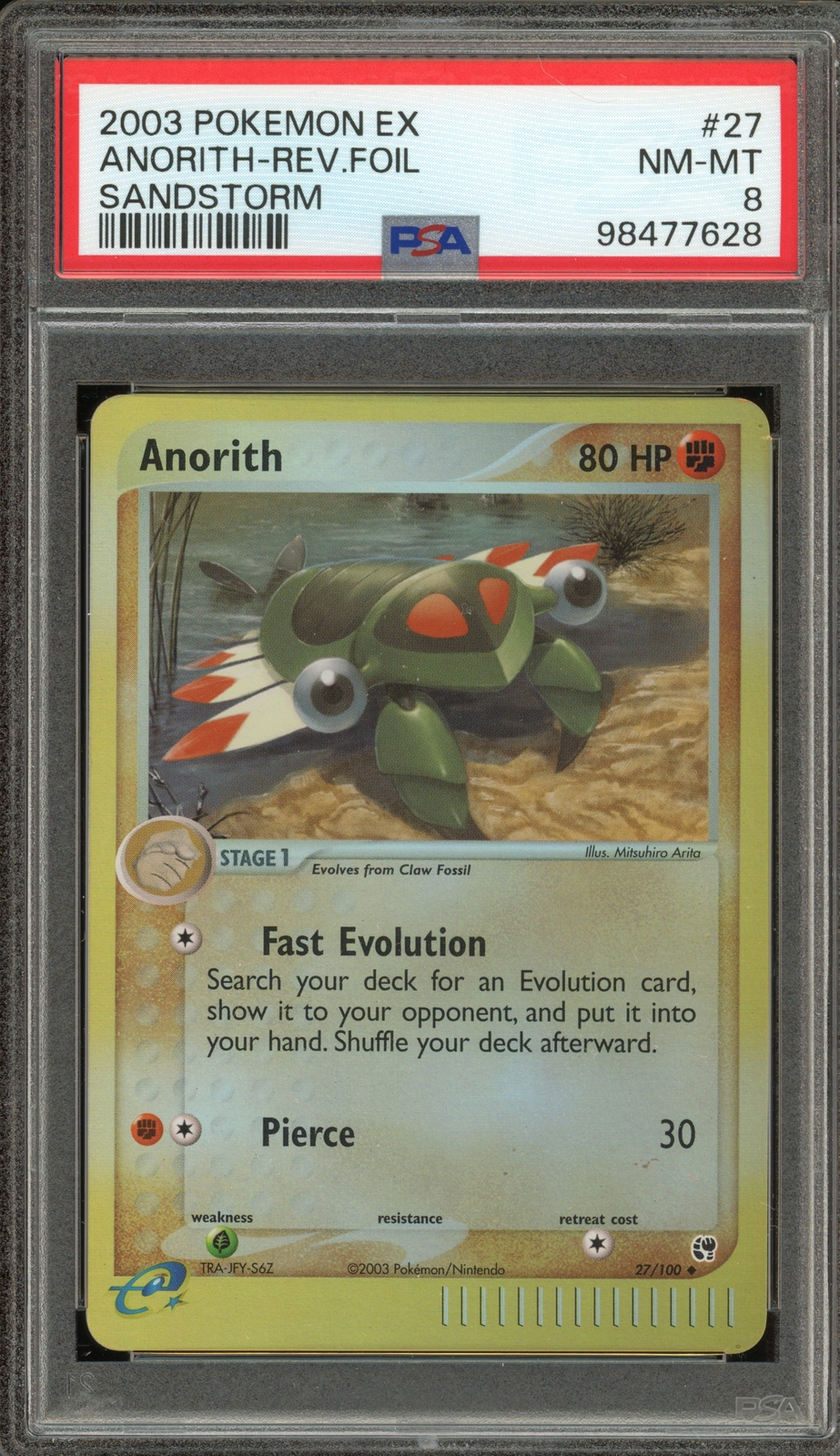 Pokemon Anorith EX Sandstorm Reverse Holo #27 PSA 8