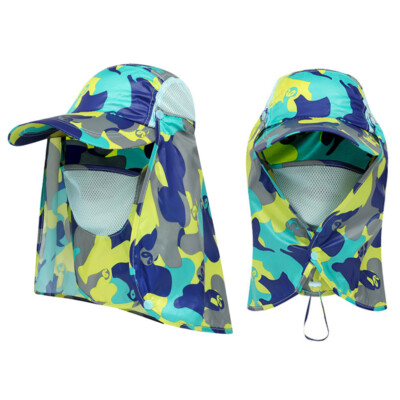 Unisex UV Protection Visor Hat Removable Face Ear Neck Flap Hiking Camping Cap