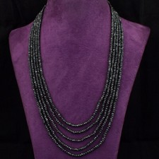 215.00 Cts Natural Black Spinel Round Cut Beads 5 Strand Necklace JK 37E245