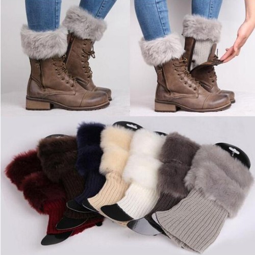 Women Leg Warmers Fur Trim Boot Cuff Cover Female Fur Boots Anklets Warm Socks - Picture 11 of 11