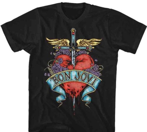 Bon Jovi Heart Black Adult T-Shirt