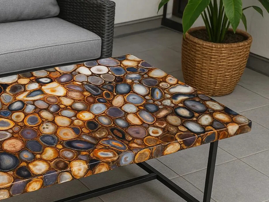 Wild Agate Center Dining Table | Handmade Gemstone Tabletop | Natural Agate slab