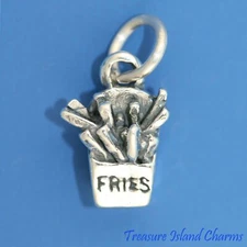 French Fries Fast Food Restaurant Takeout 3D 925 Solid Sterling Silver Charm