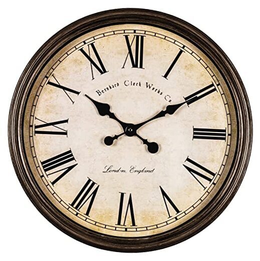 Large Decorative Wall Clock 20 Inch Silent Non Ticking Battery Rustic Brown