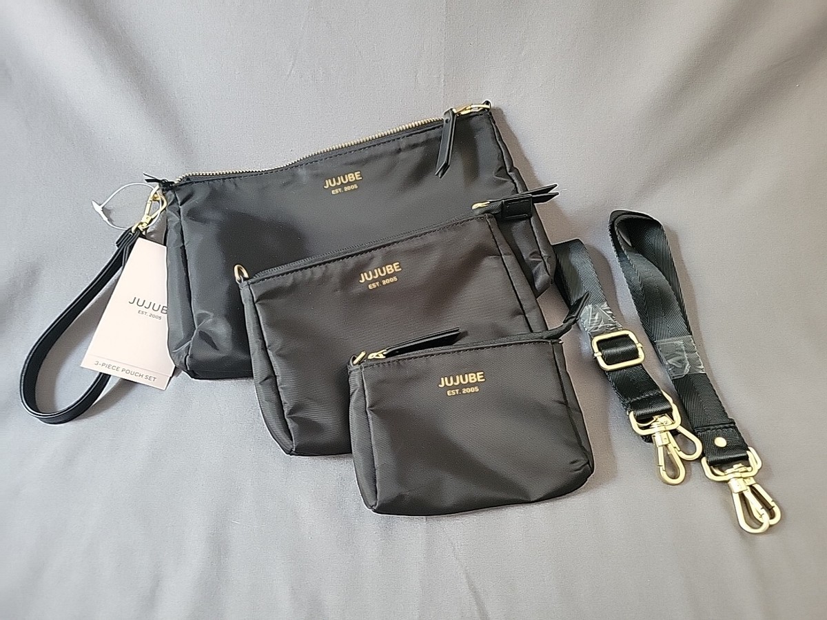 JuJuBe Black 3-Piece Pouch Set NWT Gold Trim Black Clutch like