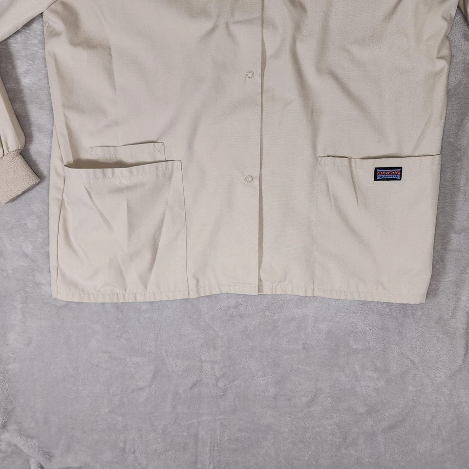 Cherokee Workwear Scrub Top Womens Large Tan Long Sleeve Snap Medical Nurse Tech - Image 4 of 4