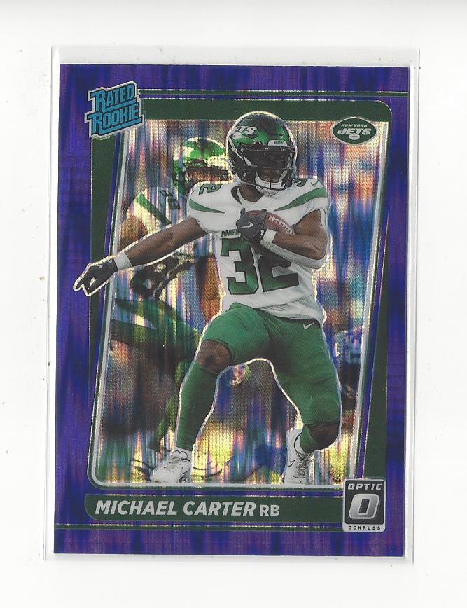 2021 Donruss Optic Purple Shock Prizm #235 Michael Carter RR RC Rookie Jets
