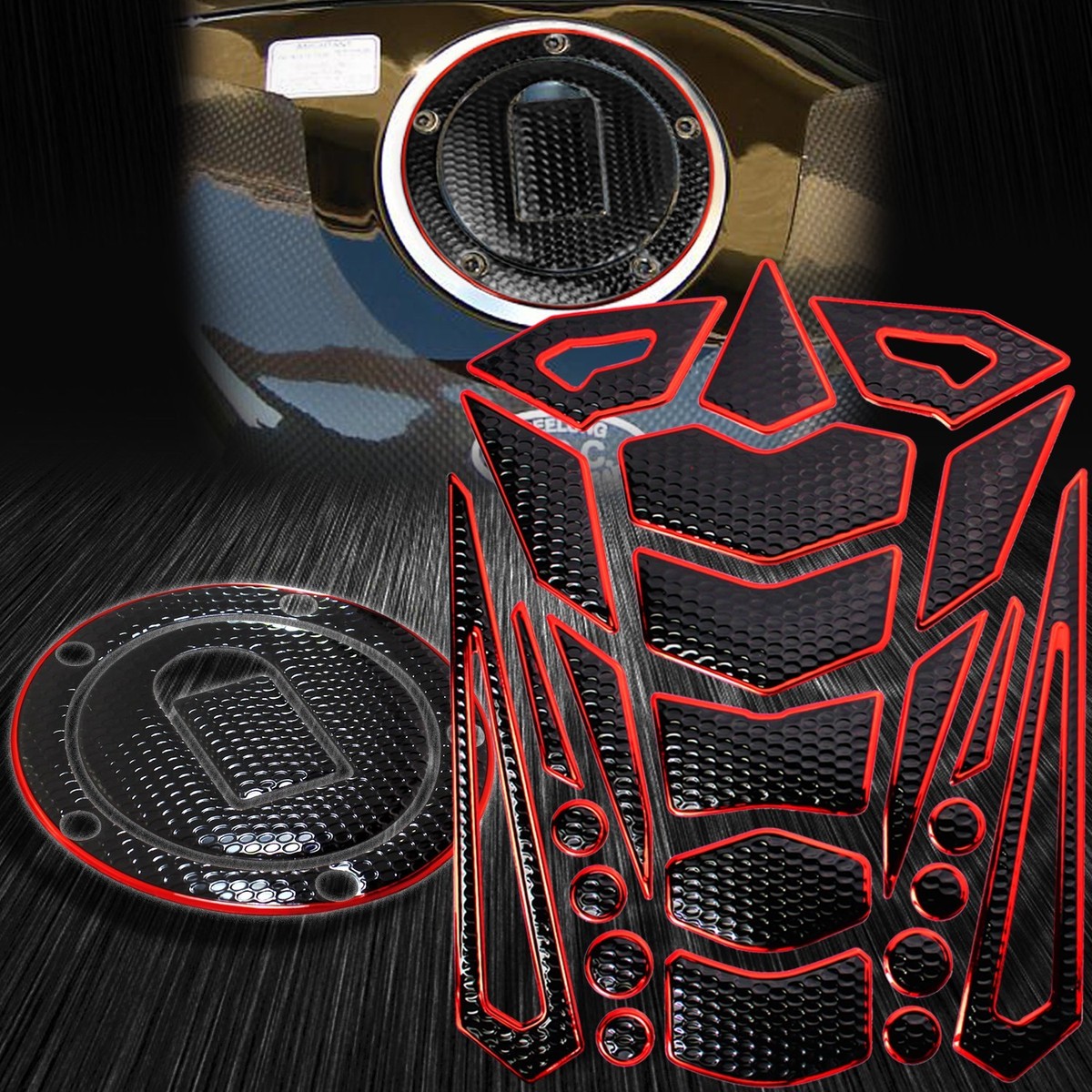 キャップ 16PC Perforate Black Tank Pad+Fuel Cap Cover 04-05 Ninja ZX-10R/6R