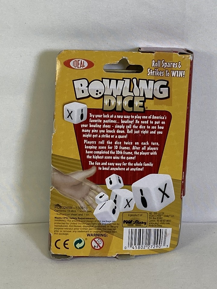 RARE Ideal Bowling Dice Game 10 Dice & Score Pad Poof Slinky NEW Sealed