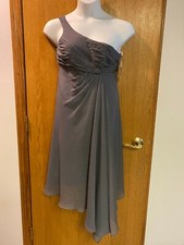 One Shoulder Gray David's Bridal Chiffon Cocktail Party Formal Dress size 2