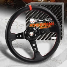 350MM Deep Dish Drift Style Red Stitched Black PVC Leather 6 Hole Steering Wheel