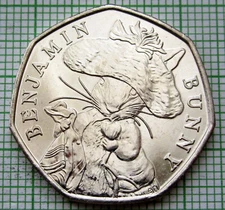 GREAT BRITAIN 2017 50 PENCE, BENJAMIN BUNNY - BEATRIX POTTER TALES SERIES, UNC