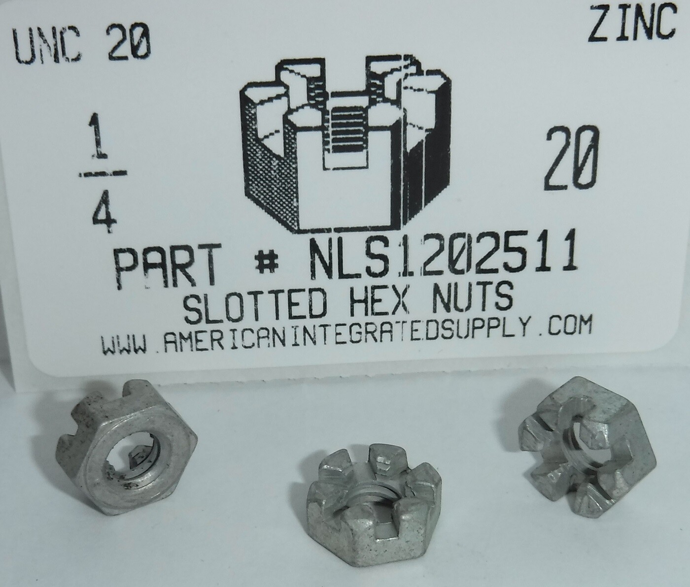 1/4-20 HEX SLOTTED NUTS STEEL ZINC PLATED (12)